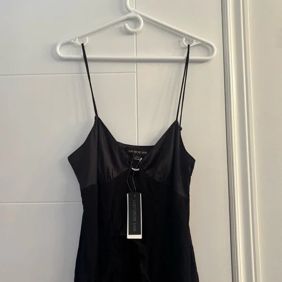 NWT Black Asymmetrical Ruffle Slip Mini Dress Size L Y2K Date Night Glam - Picture 4 of 10